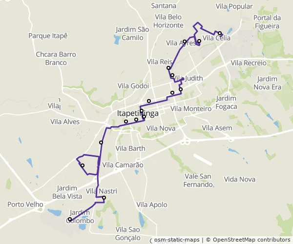 Mapa do itinerário da linha